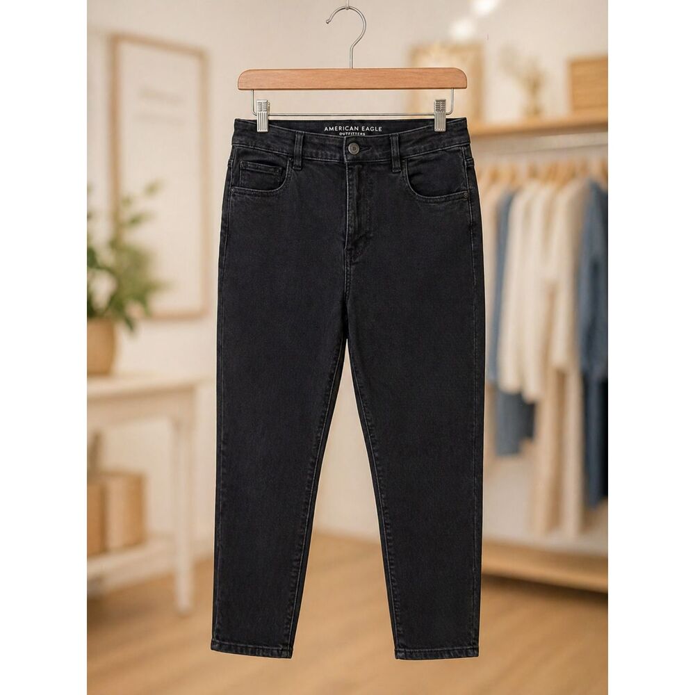 American Eagle Black Skinny Jeans 12 Short High Rise Stretch Denim